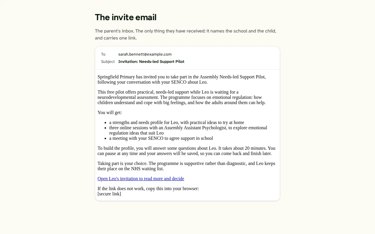 Screenshot: The invite email