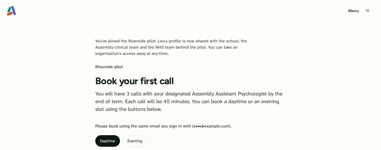 Screenshot: Book a first call