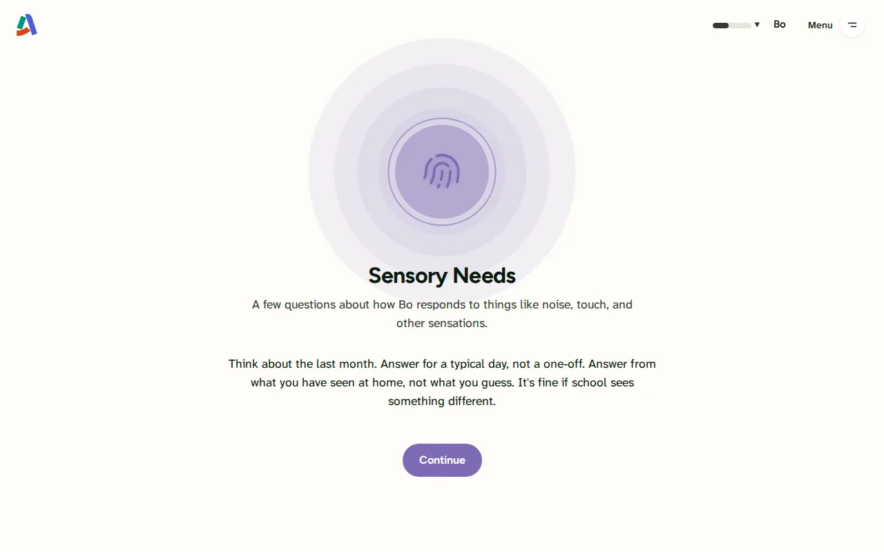 Screenshot: Sensory Needs