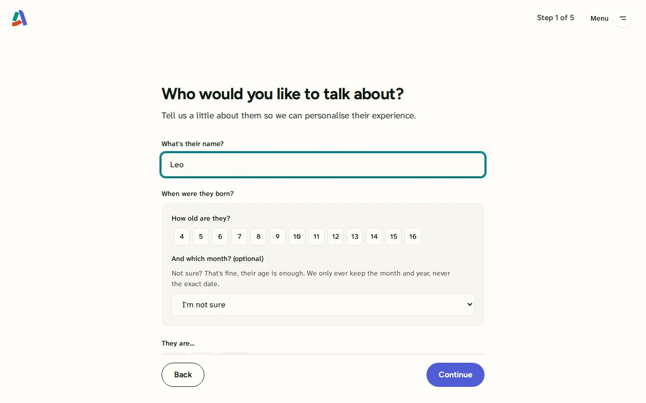 Screenshot: Your child's details