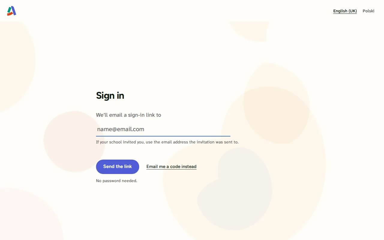 Screenshot: The sign-in page