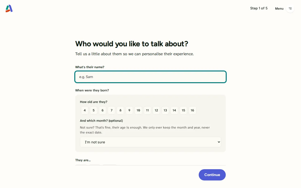 Screenshot: Add your child
